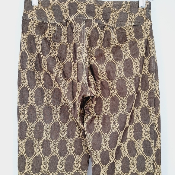 Ohm Brown Taupe Embroidered Boho Wide Straight Leg Trouser Pants‎ - Picture 5 of 8